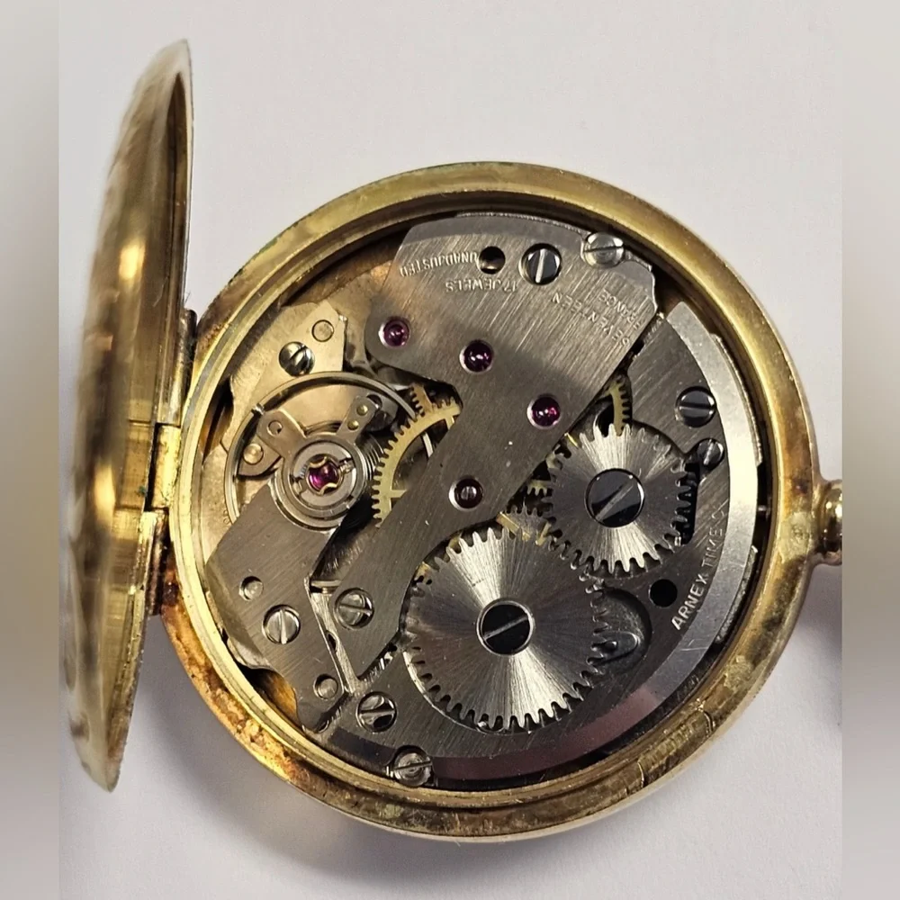 VTG Arnex 17J Incabloc Ladies 14K Gold Plated Pendant Pocket Watch. Not Running